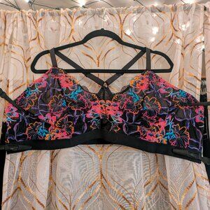 Unlined Cut Out Floral Lace Bralette Chroma Lace Rich Black